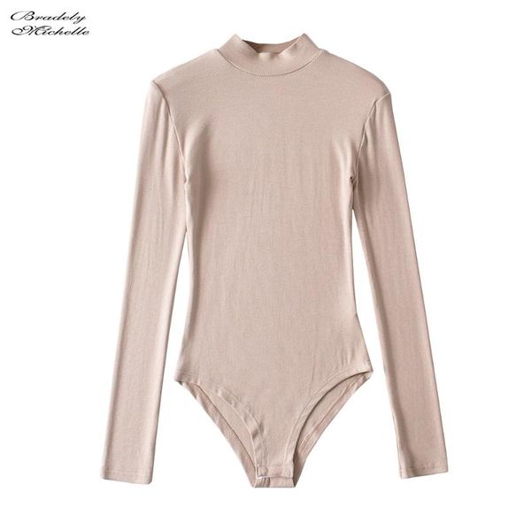 

women's jumpsuits & rompers bradely michelle spring autumn casual full- sleeve half high collar knitted bodysuits women streetwear for, Black;white