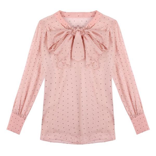 

women's blouses & shirts autumn long sleeve bow collar dot chiffon blouse shirt women blusas mujer de moda 2021 female clothes d535, White
