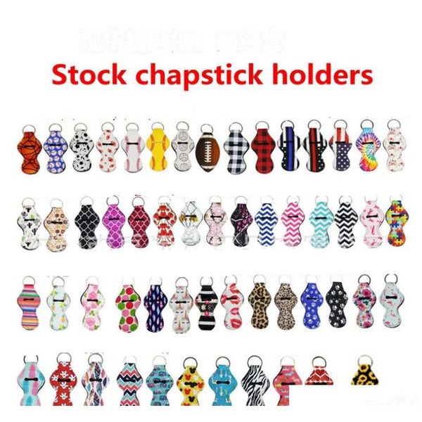 

sh neoprene keychain sports printed chapstick holder leopard keychian wrap lipstick cover party favor christmas gift 61 designs k5351 ktzg8