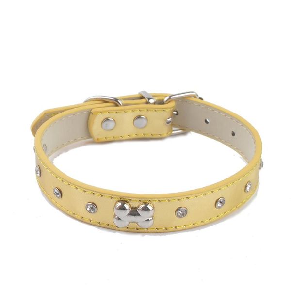 

dog collars & leashes bone shaped studded collar diamante pu leather adjustable size s m pet puppy necklace small supplies