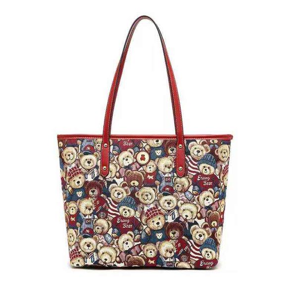 Borse per la spesa Estate Donne semplici Jacquard Grande borsa casual Borsa a tracolla femminile di grande capacità Borsa a tracolla stampata con motivo orso carino 220307