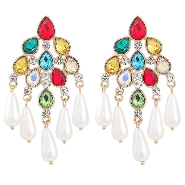 

stud colorful rhinestone earrings for women 2021 female trendy big crystal pearl earings fashion jewelry gift wholesale accesories, Golden;silver