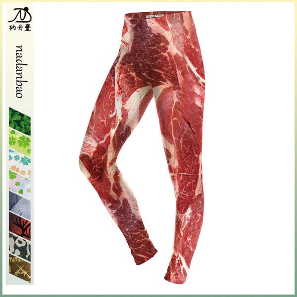 

summer and in spring of 2020 featured fat cow 3d digital printing tight leggings women's wear, Black;white