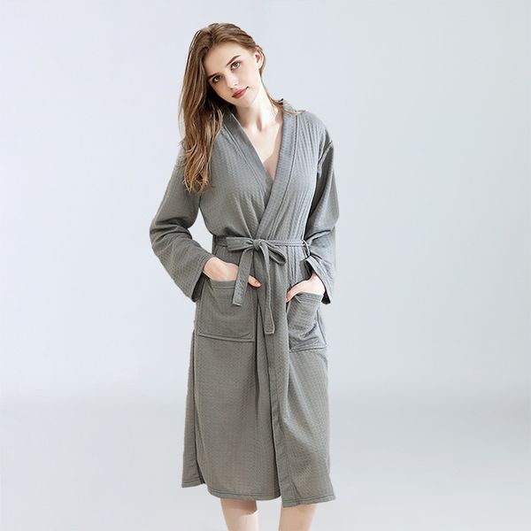 

2021 new long women's summer spring bathrobe waffle solid kimono robes slim feamle sleepwear with sashes dressing gown nightgown pgy0, Black;red