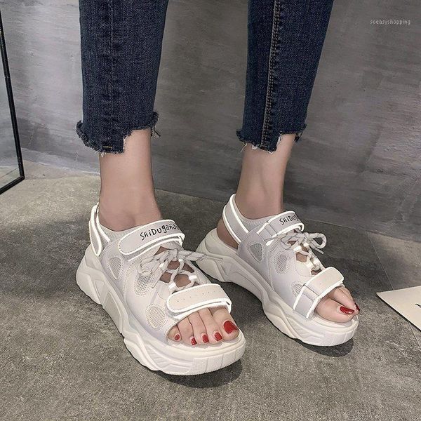 

summer 2020 new sports sandals female wild fairy wind beach shoes thick bottom increased daddy sandals tide z8351, Black
