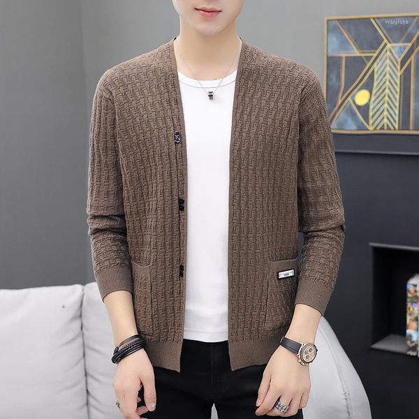 

autumn new cardigan men fashion 2020 loose sweater men simple front pockets v neck casual sweaters for clothing streetwear1, White;black