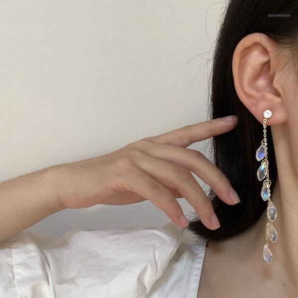

retro fashion long golden metal crystal tassel zircon water drop earrings for woman aesthetic jewelry wedding party gift 20201, Silver