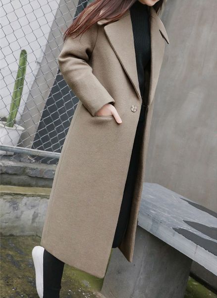

2020 winter new woolen coat women's mid-length thick korean style slim slimming woolen coat black khaki overcoat