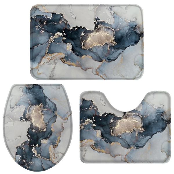 

bath accessory set marble texture ink painting golden lines bathroom toilet cover mat pedestal rug non-slip accessories