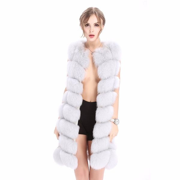 

zy88043-1 genuine winter sale female fox fur long fashion vest outerwear coats, Black