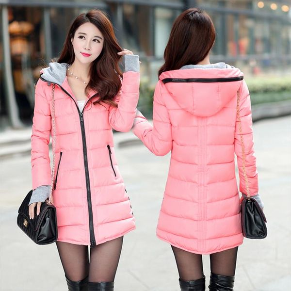 

2020 women winter hooded jacket coat plus size candy color cotton padded jacket female long parka womens wadded jaqueta feminina, Black