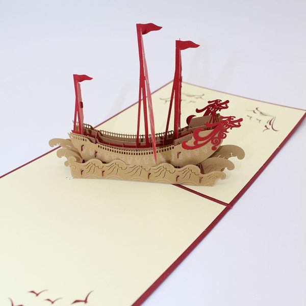 

3d handmade китайский yi вентилятор feng shun лодка все идет плавно парусный корабль бумаги поздравительные открытки открытки bussiness пода