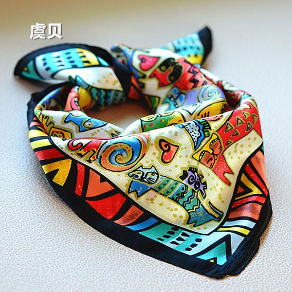 

cat headscarf women foulard handkerchief lady scarves small square natural silk scarf bandana wrap 50*50cm christmas gift child 201216, Blue;gray