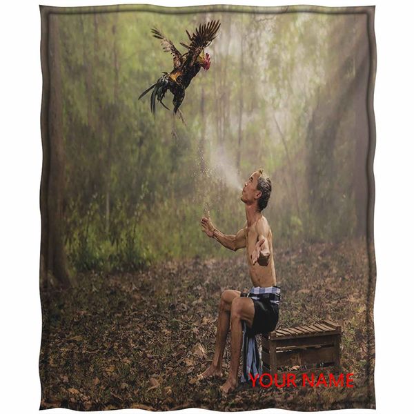 

jungle perfect summer covering, chinese man in forest training his bird ecological spiritual life picture print diy blanket, soft and comfor