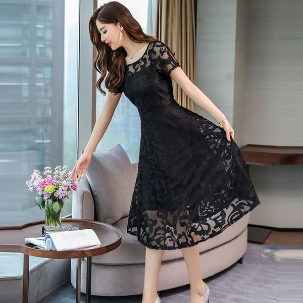 

ruffles sleeveless short sundress transparent mesh fashion lady short sleeve party dress elegant summer dresses casualg3, Black;gray