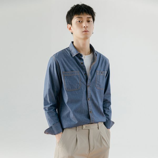 

2021 new 100% cotton autumn long grey color shirt denim light fine male adjustment xl 4coy, White;black