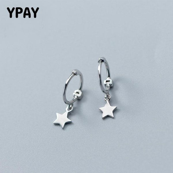 

hoop & huggie ypay 100% genuine 925 sterling silver star pendant earrings for girls teens women korea fine jewelry christmas gift yme581, Golden;silver