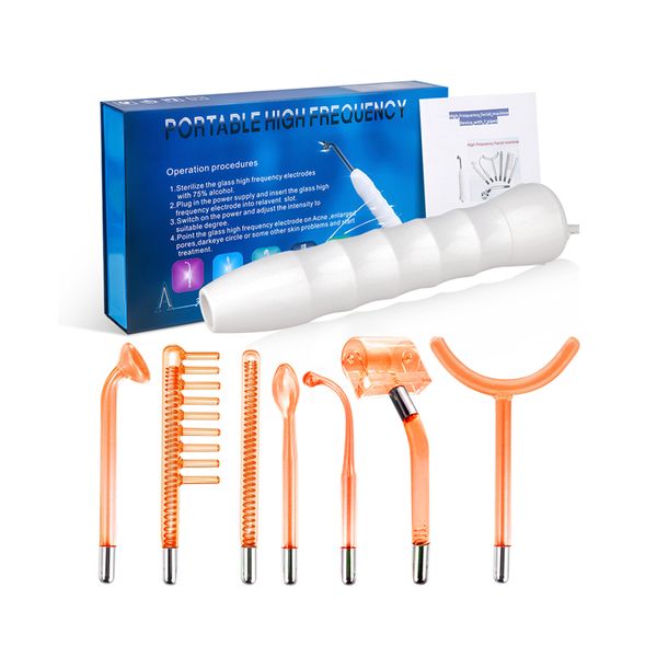 

2021 new portable high frequency skin therapy wand machine 7 in 1 for facial care, Black;white