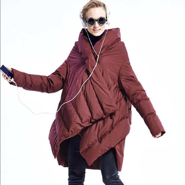

winter mode marks duck asymmetric length coat above the most real knee female manto styke design down parkas wq638, Black