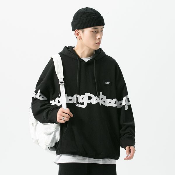 

2021 korean men oversized sweatshirts funny printed men's long sleeve pullovers hoodies new man casual sweatshirt db99, Black