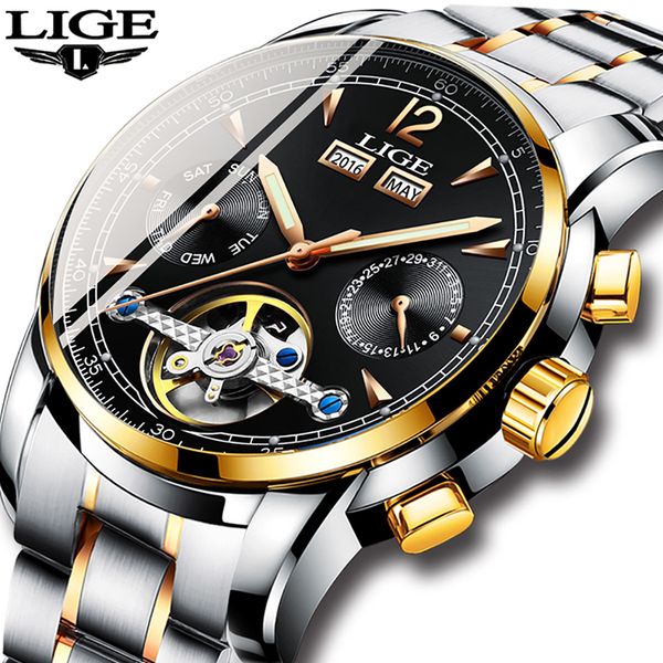 

men watches luxury brand lige tourbillon mechanical sports watch mens fashion business automatic watch man relogio masculino j190706, Slivery;brown