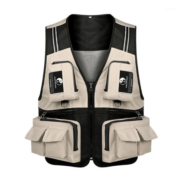 

outdoor t-shirts fishing vest quick dry multi pockets mesh detachable waistcoat for hiking, fishing, hunting, climbing1, Gray;blue