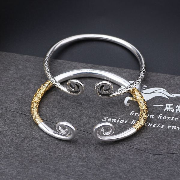 

fashion charm open hoop thai silver bracelet, Slivery;golden