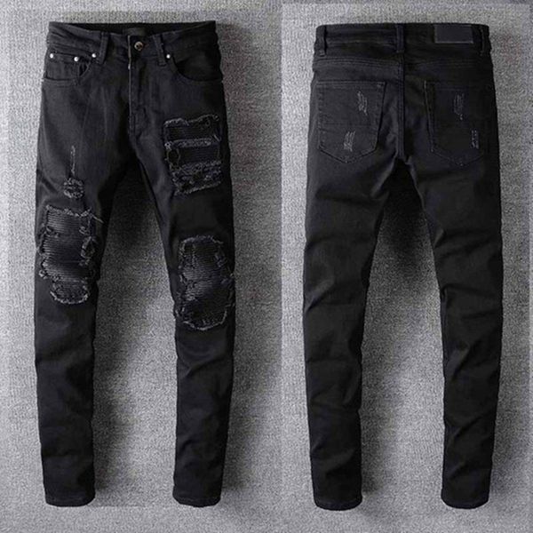 

jeans mens designer s distressed ripped biker slim brand motorcycle biker for denim jeans men fashion fit 2021 men tpttr, Black