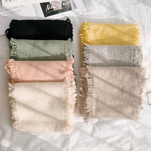

solid color scarf for women autumn and winter youth cashmere imitation multi-purpose brand version of wool versatile long shawl klwe, Blue;gray