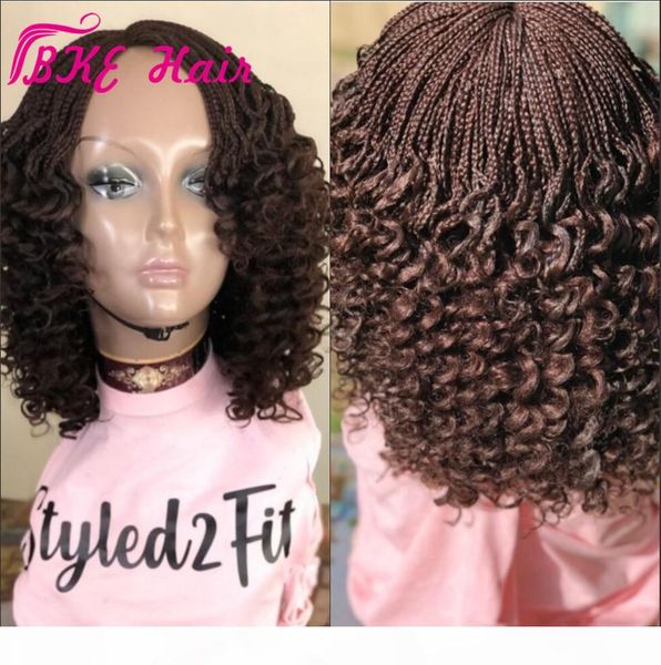 

new crochet hair box braids curly wig black brown ombre synthetic full lace front short braids wig for african amercian women
