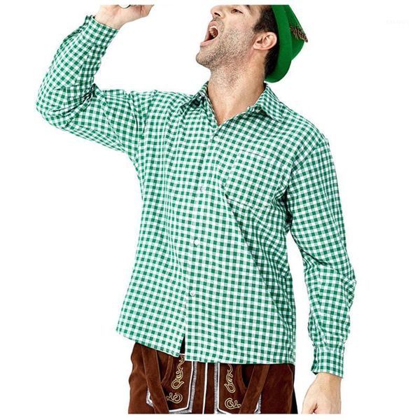 

chamsgend long sleeve man shirts cotton plaid shirt autumn loose casual daily lapel plaid beer festival long sleeve shirt, White;black