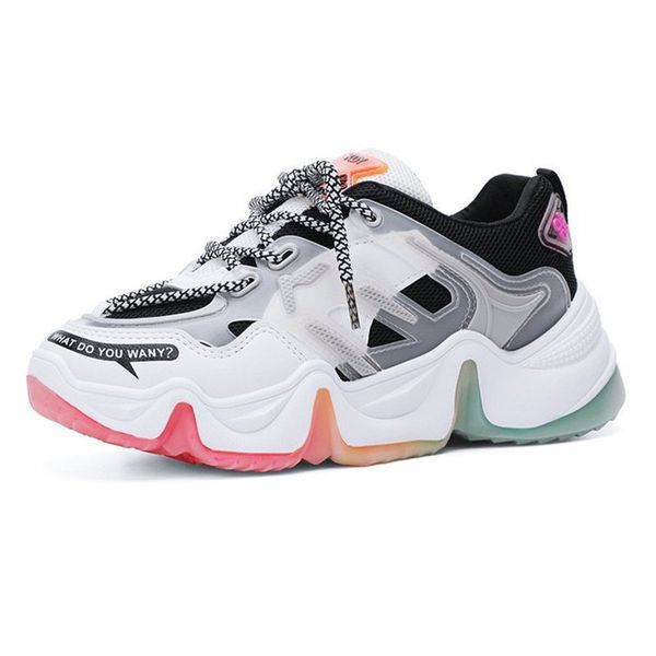 

2021 new rainbow woman casual breathable mesh chunky harajuku thick style sole tennis shoes femme basket n1sp, Black;white