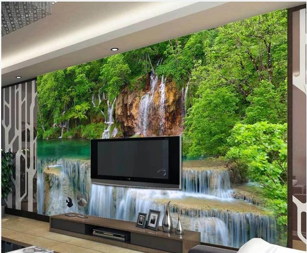 

3d wallpaper custom p mural on the wall waterfall in green forest home decor living room 3d wall murals wallpaper for walls 3 d