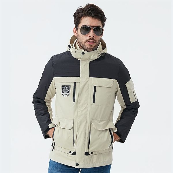 

winter jacket coat men women 2 in 1 windproof waterproof cotton liner warm tactical coat casual patchwork outdoor sports jacket 201218, Black;brown