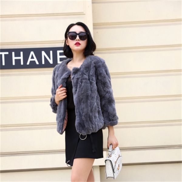 

2021 new three-quarters of the female woman's thick coat fur short warm coats plus size 6xl wxf040 m6im, Black
