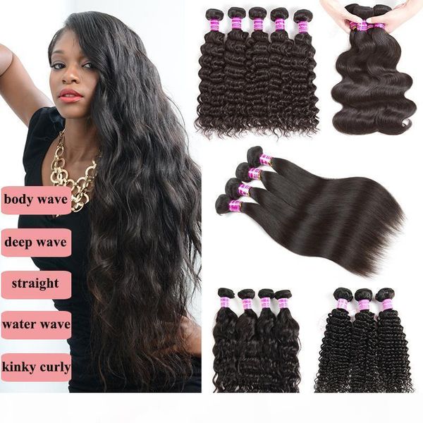 

8a brazilian peruvian straight virgin body wave kinky culry human hair extensions 3 4 bundle malaysian indian deep water wave hair bundles, Black