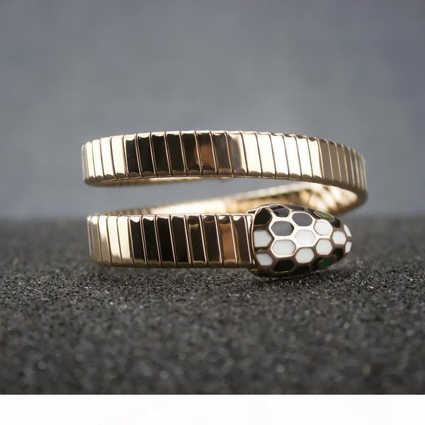

woman enamel multi-layer open bangle elasticity titanium steel snake head bangles luxury designer women charms fine jewelry, Black