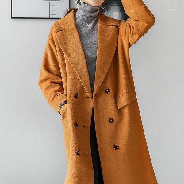 

winter comfortable solid work style vintage elegant cute outdoor travel double-breasted office long a-line trench1, Tan;black