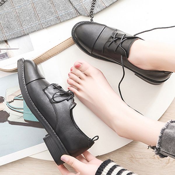 

casual female black leather ladies cow pump only shoes with lace slippers