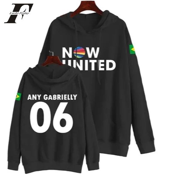 

kpop 2020 now united hooded hoodies sweatshirts men women elke any gabrielly 06 brasil pullover tracksuit streetwear casual full, Black