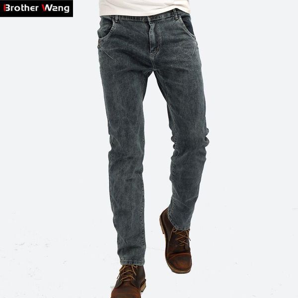 

brother wang 2017 new stretch skinny jeans men fashion casual gray slim jeans for male brand pants d6051, Blue