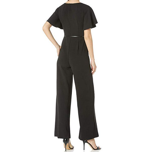 

taofeng women's clothing temperament commuting leisure lotus leaf sleeve jumpsuit, Black;gray