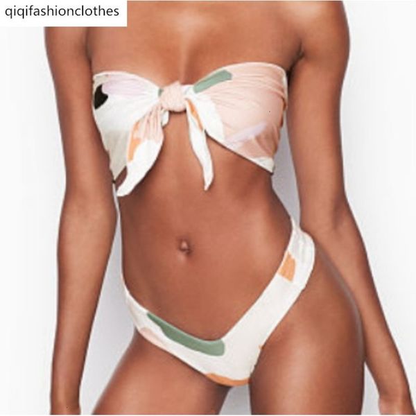 

2020bikini bra knot print triangle bikini swimsuit for women, White;black