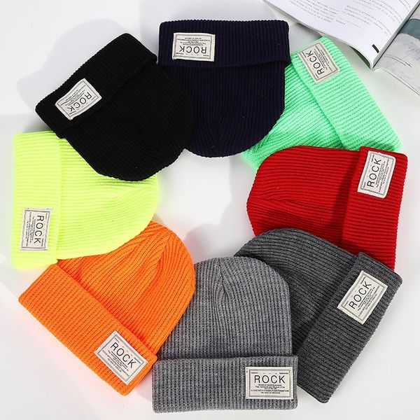 

labeling knitted cap rock letter hip-hop outdoor set of head cold pure color hexagonal cap hat joker spot wholesale