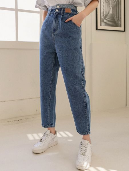 

dazy contrast panel patched detail straight leg jeans o0bg#, Blue