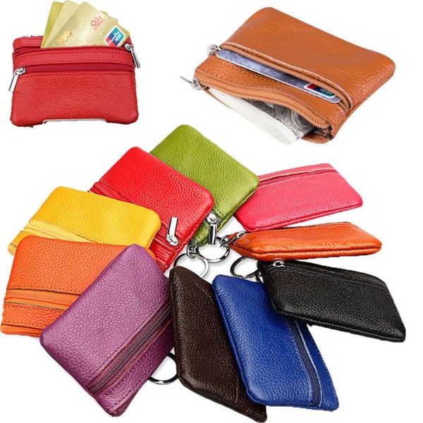 

storage bags soft genuine leather men women mini card coin key holder zip clutch handbag pouch bag purse