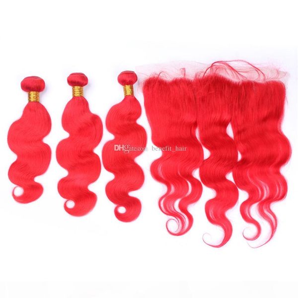 

lace frontal 13x4 with body wave wavy red hair extensions body wave bright red hair weaves 3bundles with ear to ear frontal, Black