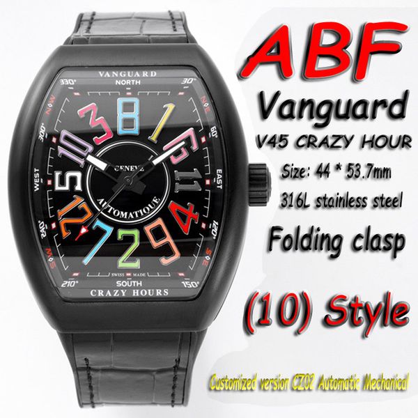

2021 abf special edition 44mm men's collection vanguard v45 crazy hour 3d blakc dial 316l stainless steel case cz02 automatic leather s, Slivery;brown