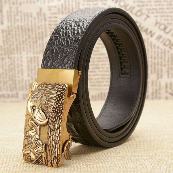 

eagle automatic buckle crocodile men's casual youth leather pants belt, Black;brown