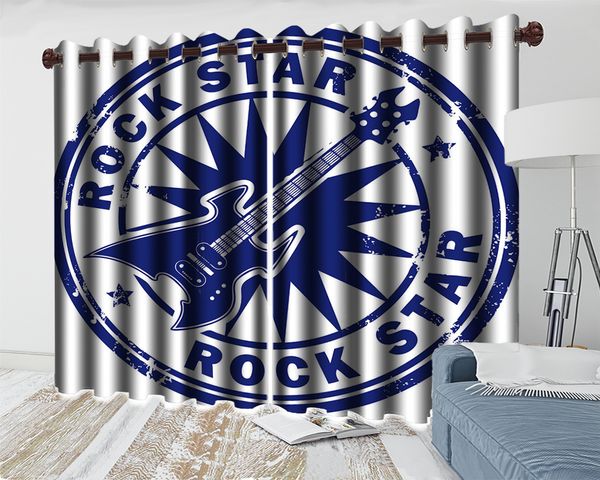 

3d modern curtain window blue exquisite guitar curtain hd digital print 3d beautiful landscape blackout curtain